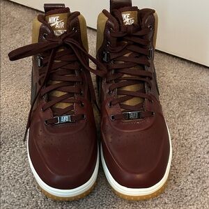 Nike Air Men's Burgundy and Tan High-Top Sneakers